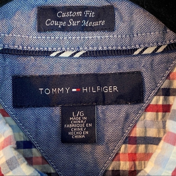 Tommy Hilfiger Shirt Mens Large Short Sleeve Button Down Seersucker Custom Fit - Picture 8 of 11